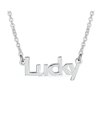 Bling Jewelry Sideways Station Necklace Dainty Block Letters Lucky Word Necklace Pendant .925 Sterling Silver
