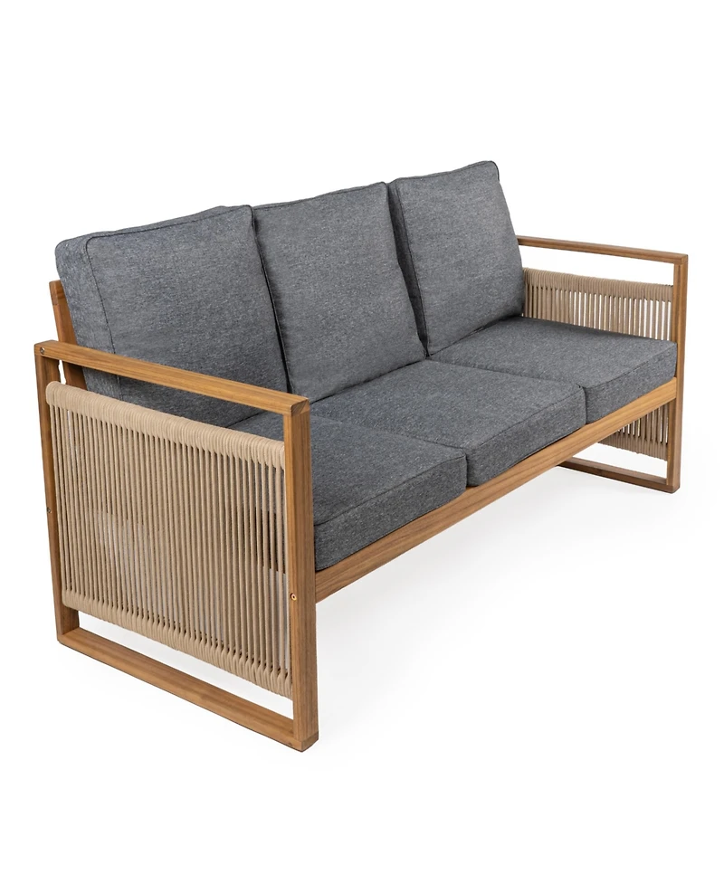 Jonathan Y Arwen Modern Bohemian Roped Acacia Wood Outdoor Loveseat with Cushions