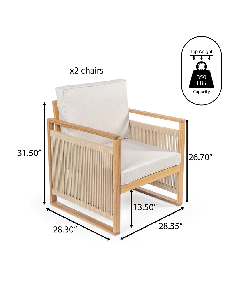 Jonathan Y Gable Mid-Century Modern Roped Acacia Wood Outdoor Patio Chair with Cushions