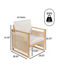 Jonathan Y Gable Mid-Century Modern Roped Acacia Wood Outdoor Patio Chair with Cushions