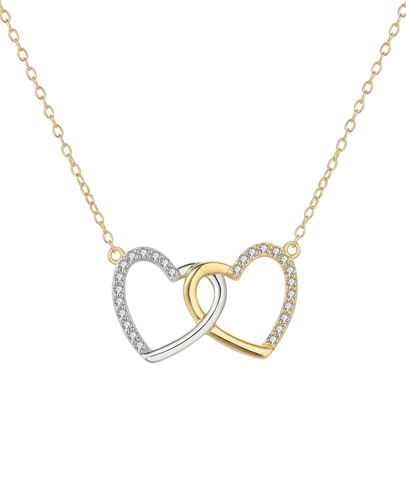 Diamond Double Heart 18" Pendant Necklace (1/5 ct. t.w.) in Sterling Silver & 14k Gold-Plate