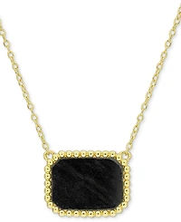 Black Agate Bead-Framed Rectangular 17" Pendant Necklace Sterling Silver (Also Hematite, Lapis, or Tiger Eye)