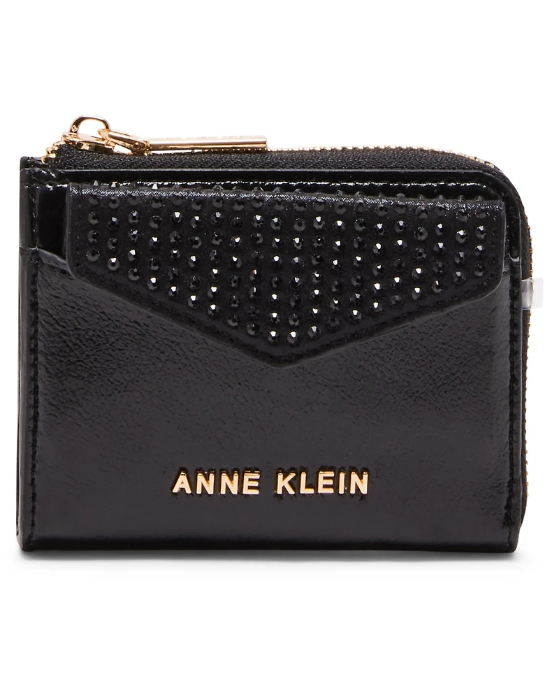 Ak 2 piece envelope flap curved wallet with rhinestones