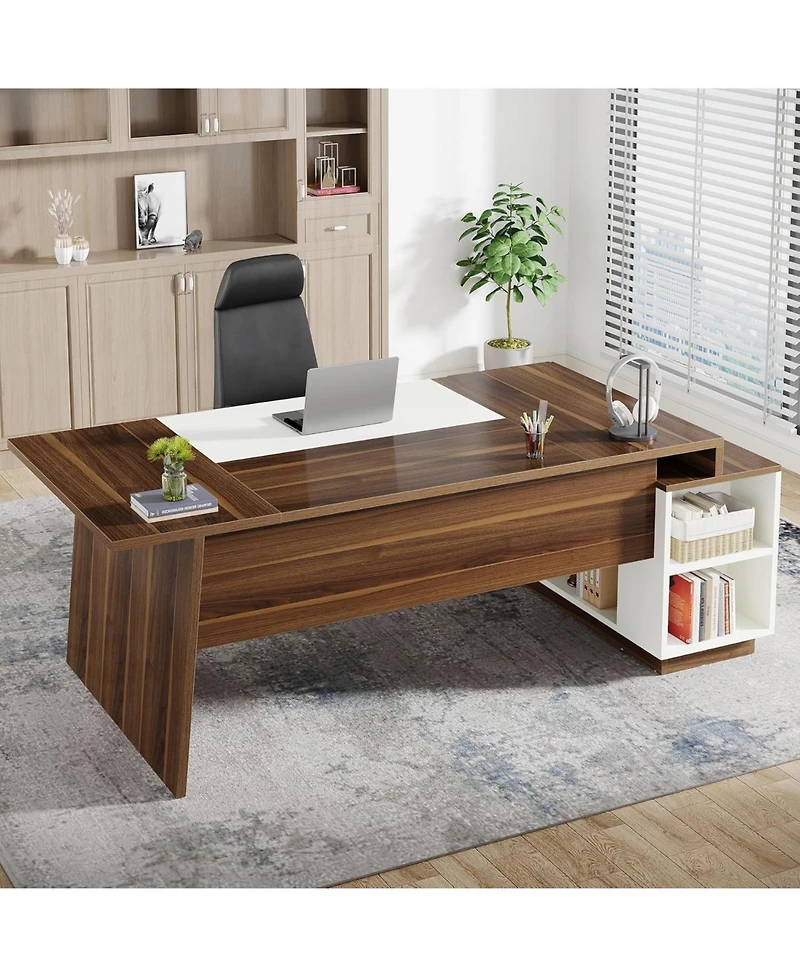 Tribesigns 70.5-Inch Executive Office Desk: Modern L-Shaped Desk with File Cabinet and Storage Shelves, Large Wood Computer Desk for Home Office, Waln