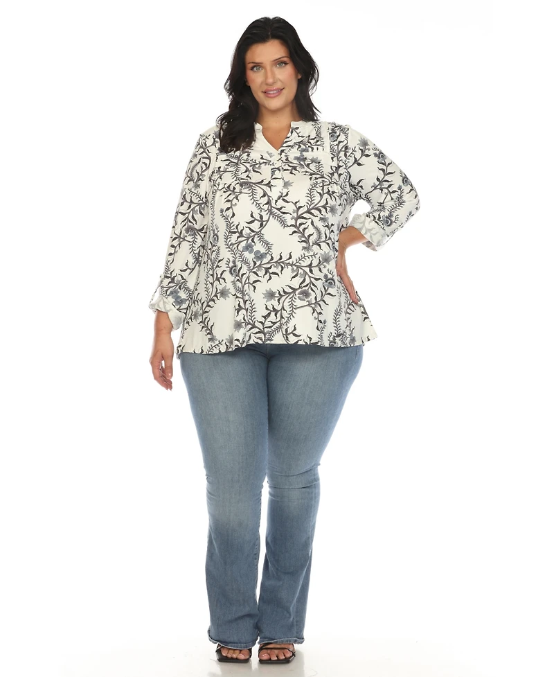 White Mark Plus Paisley Button Front Tunic Top