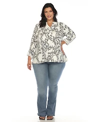 White Mark Plus Paisley Button Front Tunic Top