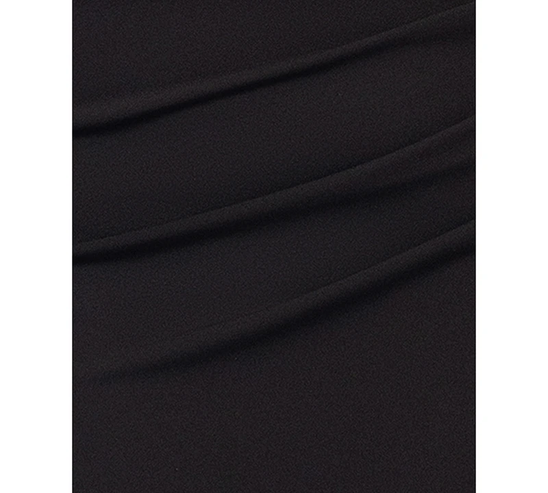 Betsy & Adam Plus Size Asymmetric Long-Sleeve Gown