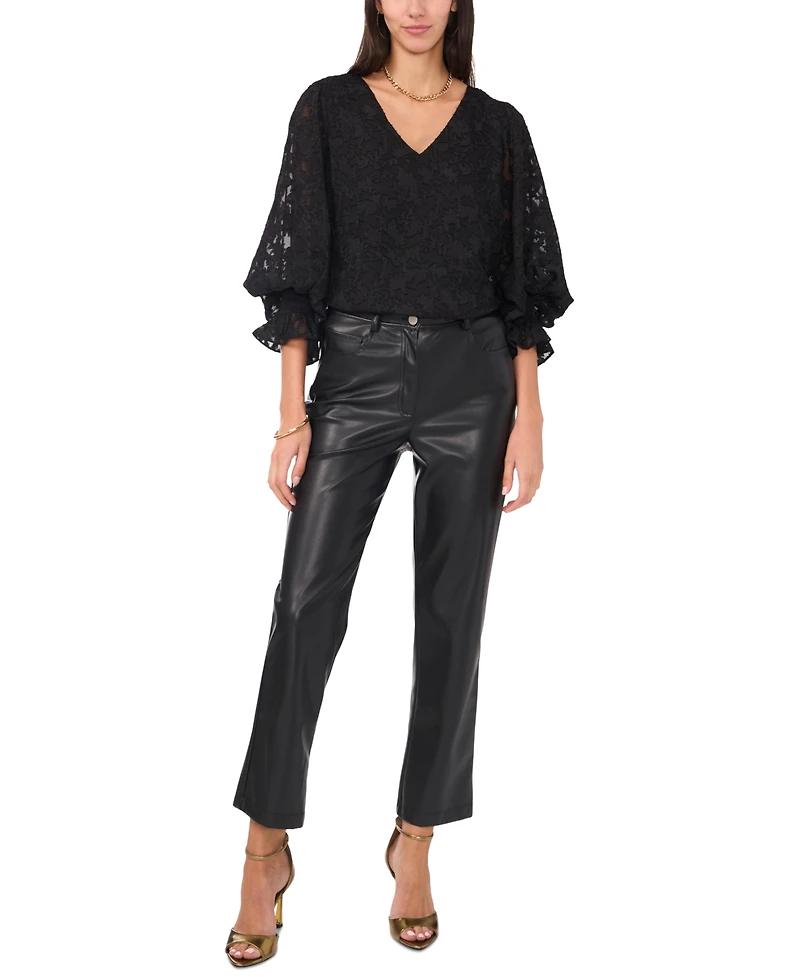 Vince Camuto Women's Jacquard V-Neck Blouson-Sleeve Top