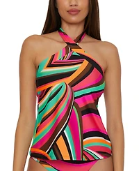 Trina Turk Women's Swoop Print Reversible High Neck Tankini Top, Created for Macy's