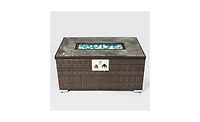 Slickblue Outdoor Propane Fire Pit Table: Rattan Gas Fire Table with Tile Top for Patio & Backyard