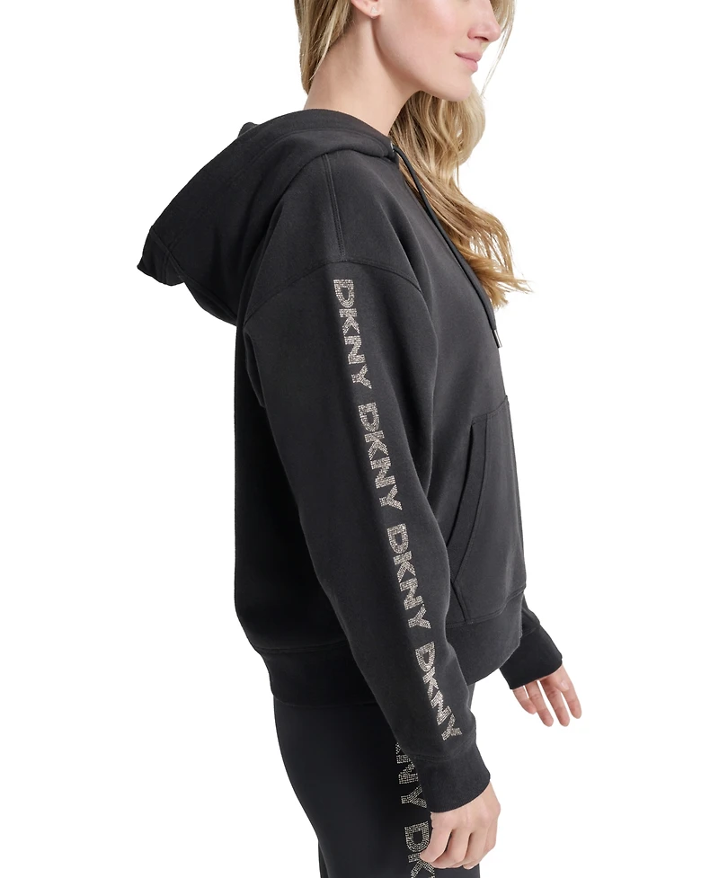 Dkny Sport Women's Rhinestone Logo Fleece Hoodie