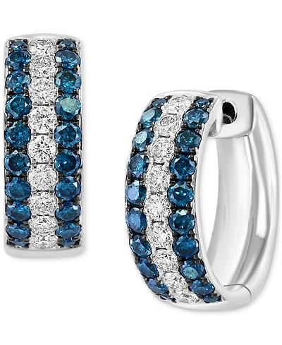 Effy Blue Diamond (5/8 ct. t.w.) & White Diamond (1/3 ct. t.w.) Huggie Hoop Earrings in 14k White Gold
