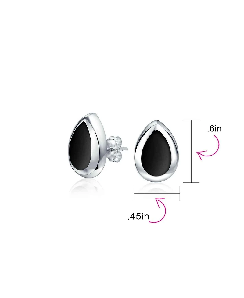 Bling Jewelry Simple Teardrop Pear Shaped Stone Bezel Set Stud Earrings .925 Sterling Silver