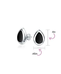 Bling Jewelry Simple Teardrop Pear Shaped Stone Bezel Set Stud Earrings .925 Sterling Silver