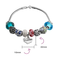 Bling Jewelry Love Grandma Family Themed Starter Beads Multi Charm Bracelet For Grand Mother Women .925 Sterling Silver Snake Chain European Barrel Sn