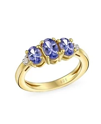 Bling Jewelry Past Present Future 3 Stone 2ctw Oval Purple Natural Tanzanite Trilogy Trinity Ring For Women Gold Plated .925 Sterling Silver