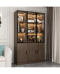 Famapy 10-Shelf Bookshelf With Glass Doors, Led Lights, Drawers