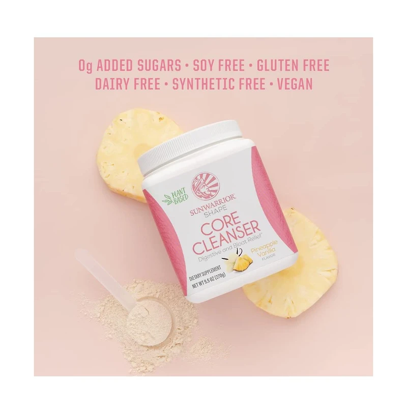 Shape Core Cleanser, Plant-Based Prebiotic Fiber Blend Powder, Digestive & Bloat Relief, Pineapple Vanilla, Sunwarrior, 270g