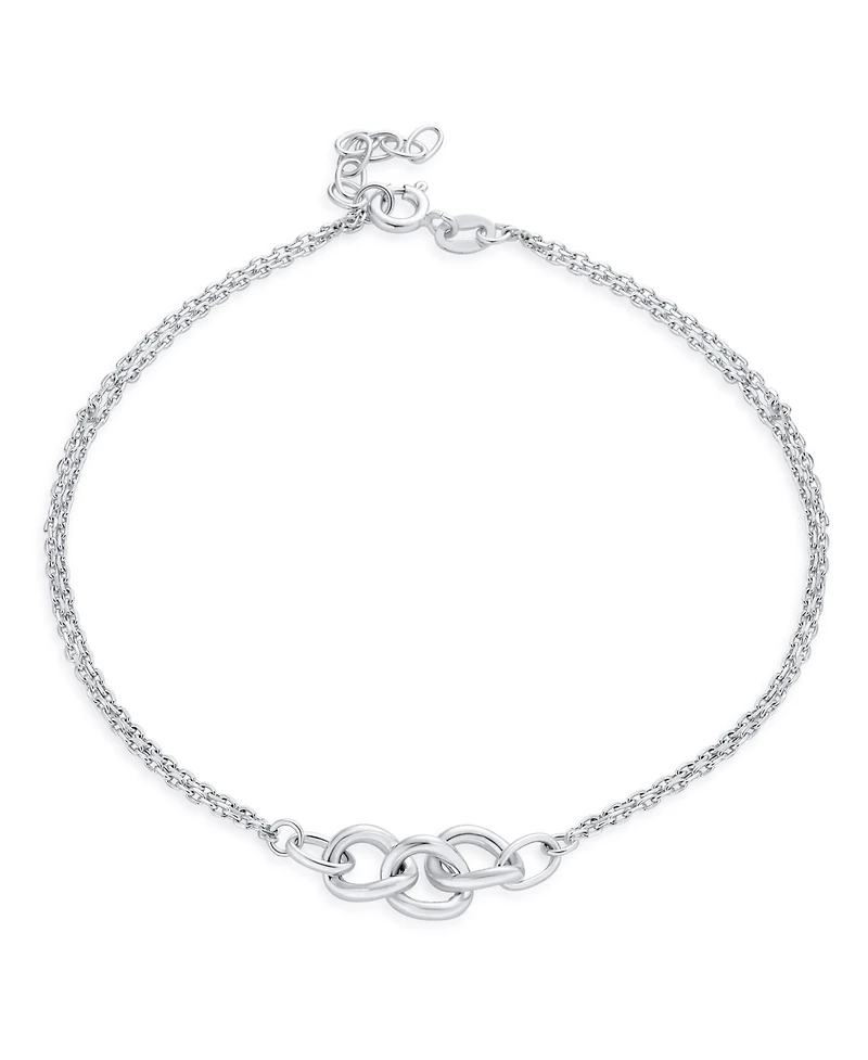 Bling Jewelry Double Chain Love Two Interlocking Urban Trio Chain Link Anklet Ankle Bracelet .925 Sterling Silver Adjustable 9 -10 Inch