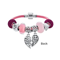 Bling Jewelry 2 Piece Bead Best Friend Sorority Sister Bff Split Heart Theme Multi Charm Bracelet Pink Leather For Women .925 Sterling Silver European