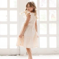 Hope & Henry Toddler Girls Flutter Sleeve Tiered Sateen Party Dress