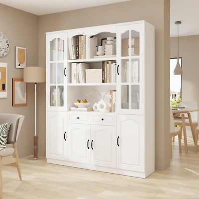 Famapy 14-Shelf Bookshelf Bookcase with Glass Doors, Adjustable Shelves