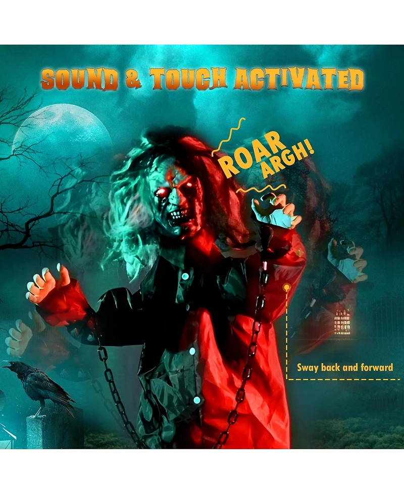 Yescom Animated Halloween Zombie Decoration 5.5Ft Life Size with Motion/Sound Activated Glowing Eyes 2024