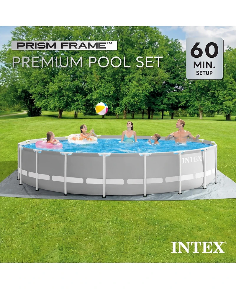 Intex 18ft x 48in Prism Round Frame Above Ground Swimming Pool Set with Pump