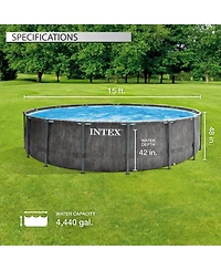 Intex Greywood Prism Frame 15'x48" Round Above Ground Outdoor Swimming Pool Set