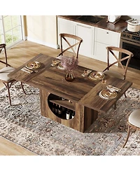 Tribesigns 63" Dining Table for 4-6 People, Rectangular Dining Table with Storage, Farmhouse Kitchen Table Space Saving Dinner Table, Rustic Brow