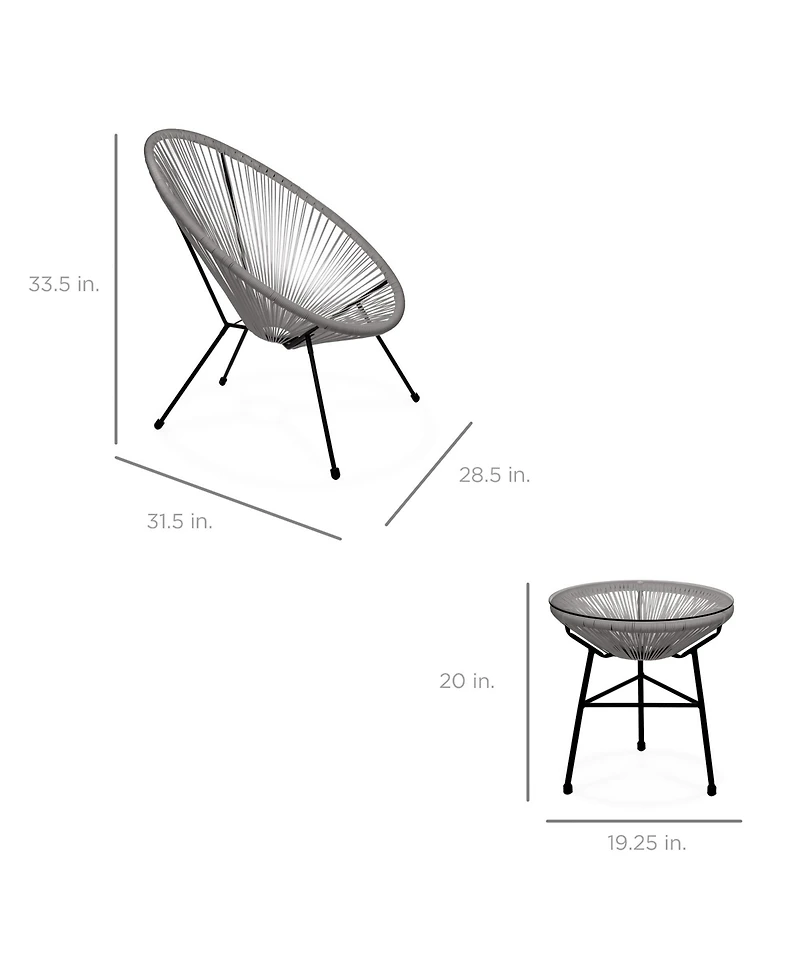 Best Choice Products 3-Piece All-Weather Patio Acapulco Bistro Furniture Set w/ Rope, Glass Top Table