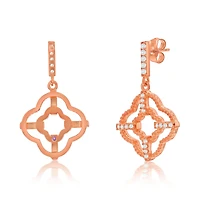 Suzy Levian New York Suzy Levian Rose Sterling Silver White Cubic Zirconia Trellis Filigree Drop Dangle Earrings