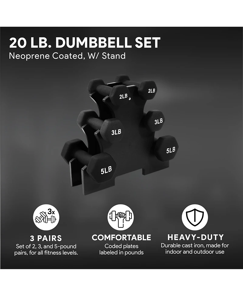 BalanceFrom Fitness Pound Neoprene Coated Dumbbell Set with Stand