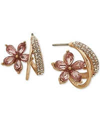 lonna & lilly Gold-Tone Stone Flower Small Hoop Earrings, 0.58"