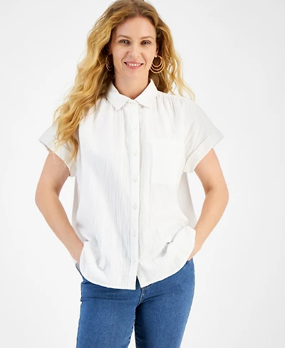 Style & Co Women's Cotton Gauze Short-Sleeve Button Up Shirt, Created for Macy's