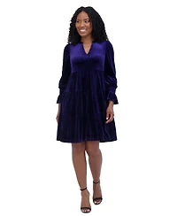 Jessica Howard Women's Velvet Smocked-Sleeve Flounce-Hem Dress