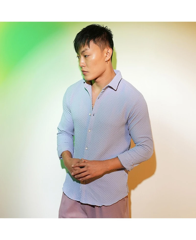 Men's Icy Blue Embossed Micro Check Shirt