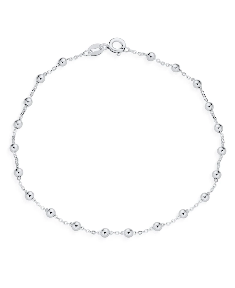 Bling Jewelry Delicate Sturdy Petite 3MM Round Ball Bead Station Chain Anklet Hot Wife Ankle Bracelet .925 Sterling Silver Made In Italy