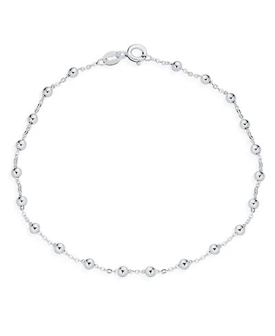 Bling Jewelry Delicate Sturdy Petite 3MM Round Ball Bead Station Chain Anklet Hot Wife Ankle Bracelet .925 Sterling Silver Made In Italy