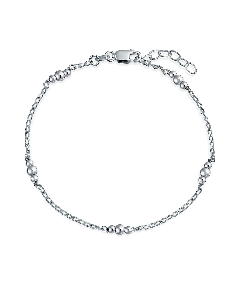 Bling Jewelry Round Ball Bead Station Chain Anklet Hot Wife Ankle Bracelet .925 Sterling Silver Adjustable 9 To 10 Inch With Extender