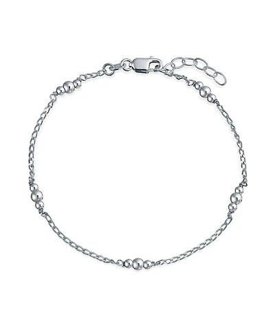 Bling Jewelry Round Ball Bead Station Chain Anklet Hot Wife Ankle Bracelet .925 Sterling Silver Adjustable 9 To 10 Inch With Extender