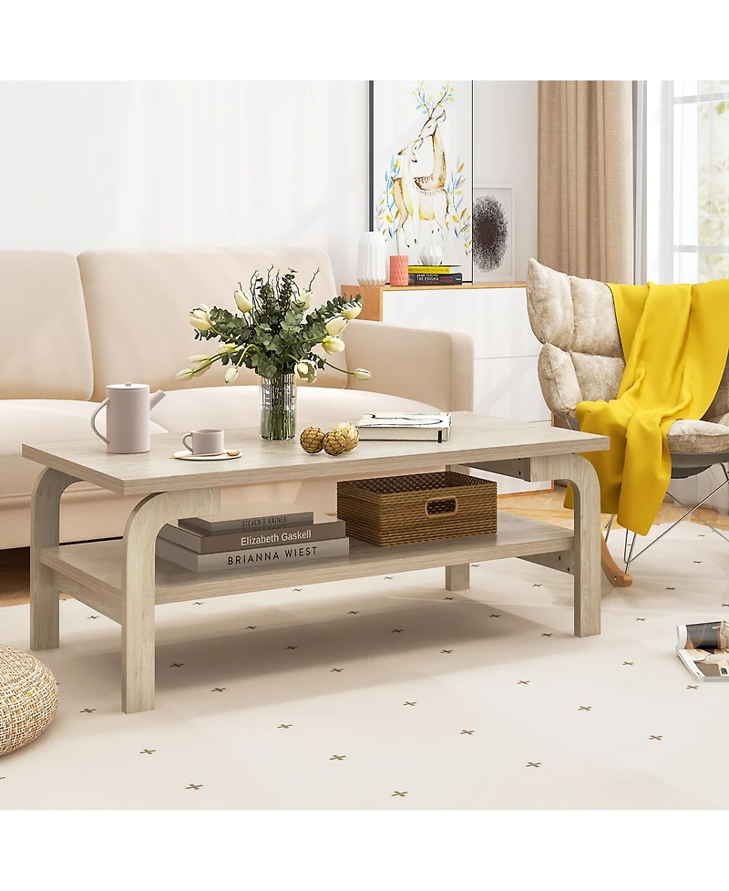 Gymax 47'' Rectangular Coffee Table w/ Storage Shelf & Curved Legs for Living Room
