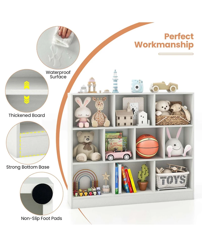 10-Cube Bookcase for Kids 41"Wooden Toy Storage Organizer Kid s Room