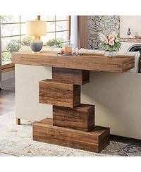 Tribesigns Farmhouse Console Table, 42.5-Inch Narrow Wood Sofa Table Behind Couch with Geometric Base, Industrial Entryway Accent Table for Living Roo