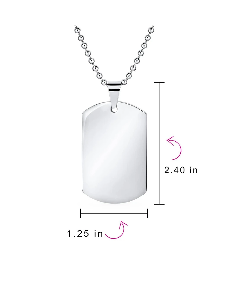 Bling Jewelry X-Large Plain Id Military Army Dog Tag Pendant Necklace Stainless Steel 24 Inch Ball Chain