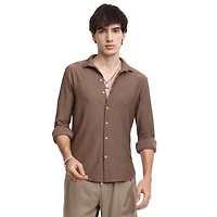 Men's Mocha Brown Hive-Textured Shirt