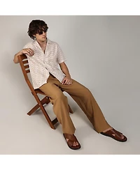 Men's Off-White & Tan Brown Embroidered Circular Shirt