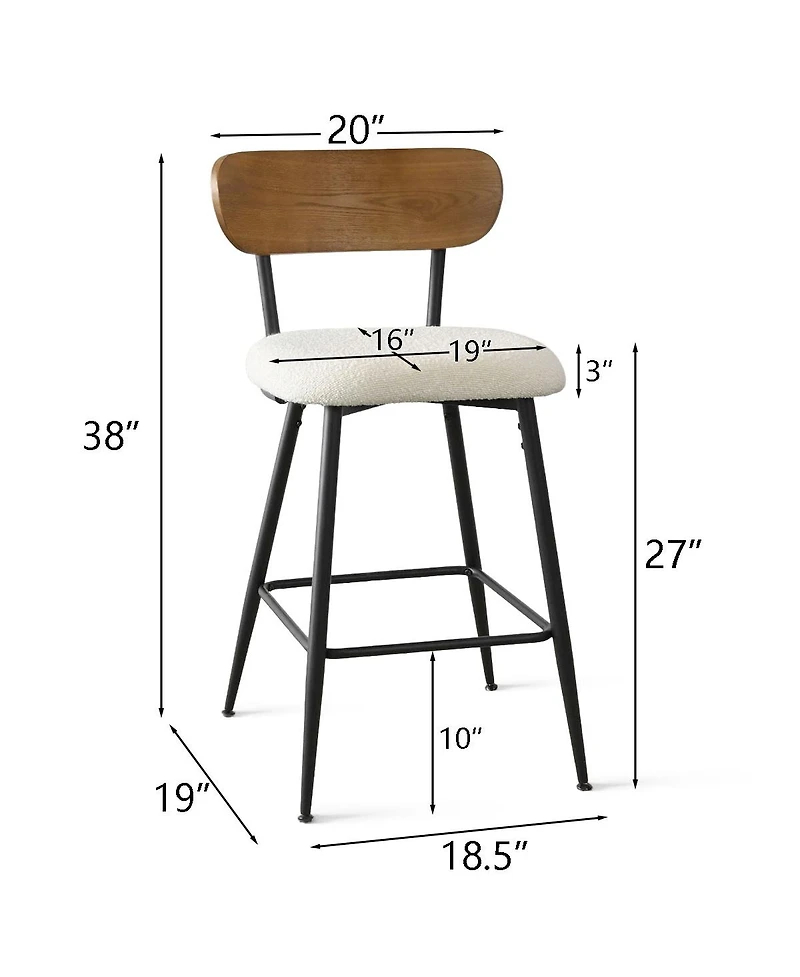 Rattan Boucle Armrest Counter Stool Set Of 4-Maison