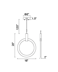 Cwi Lighting 20" Metal Anello Led Pendant