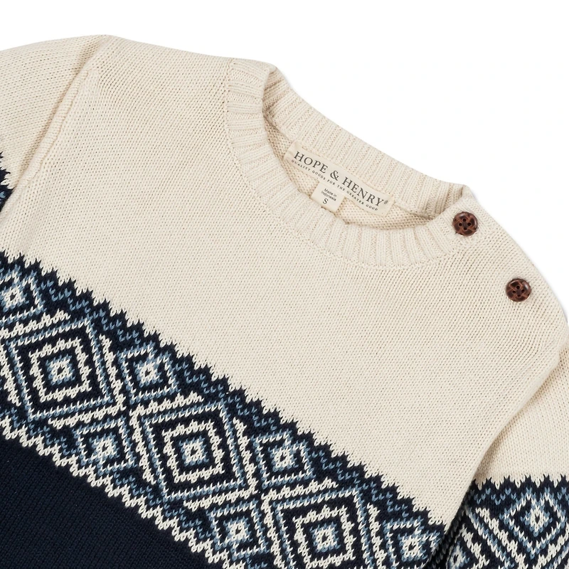 Hope & Henry Baby Boys Long Sleeve Intarsia Crew Neck Pullover Sweater with Buttons